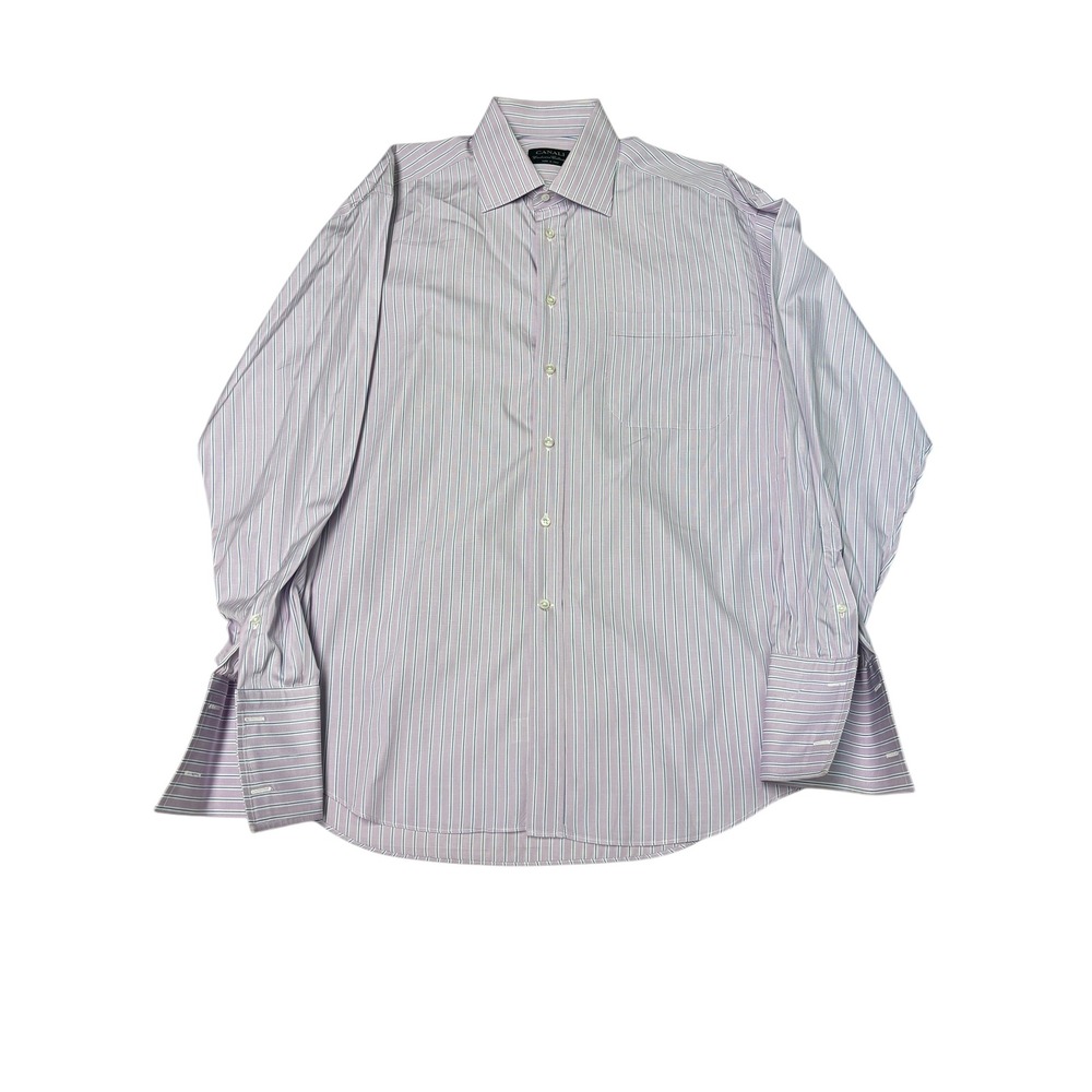CANALI Exclusive Mens‎ Striped Dress French Cuff Shirt Made in Italy Cotton XL